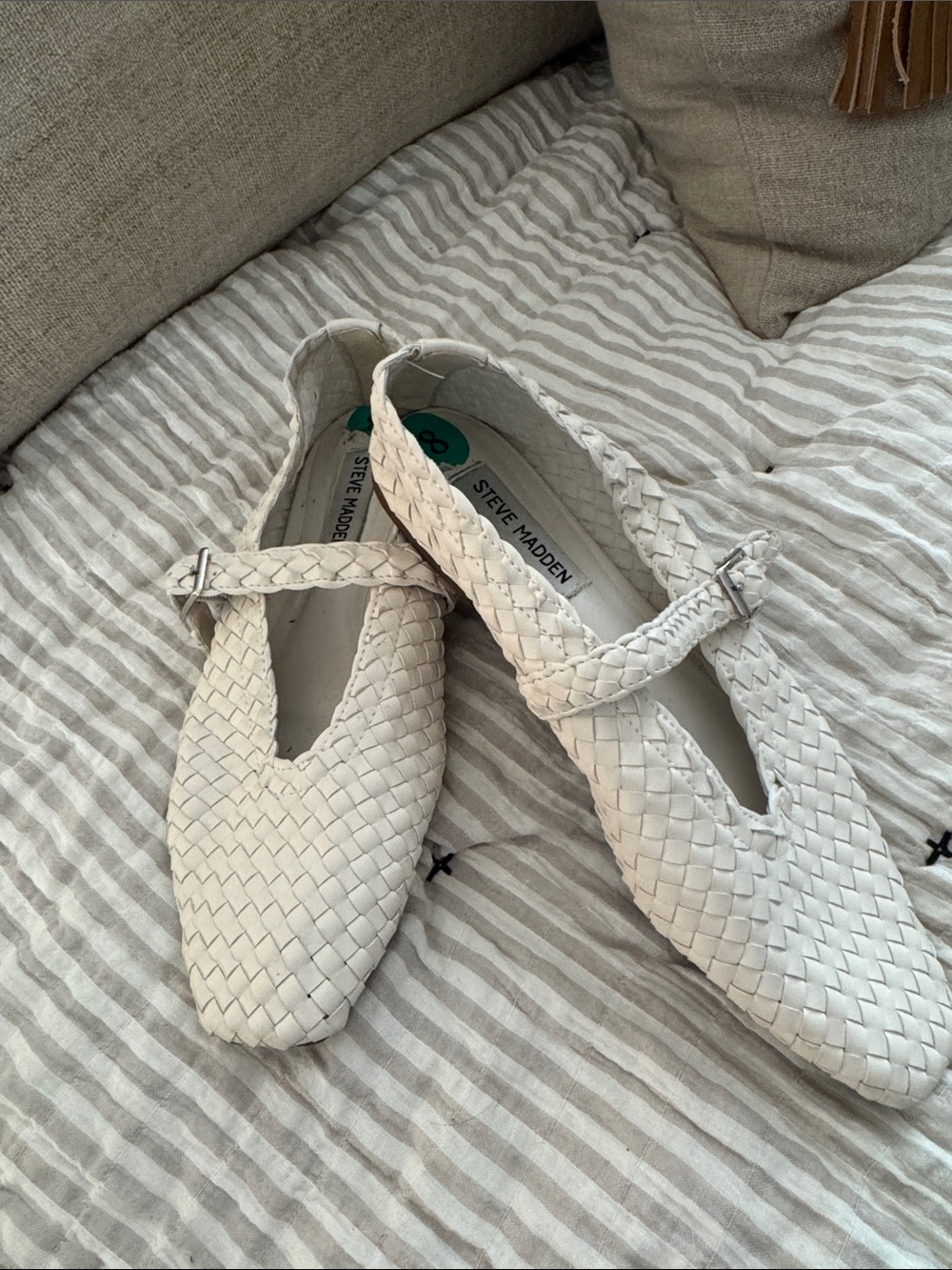 Steve Madden Cream Woven Mary Jane Flats